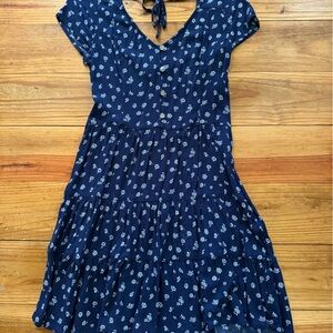 Hollister Navy and White Smocked Floral Dress